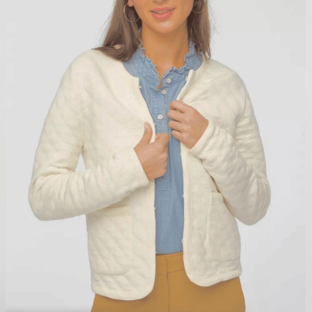 J. Crew Quilted Jacket in ivory size large 🆕
